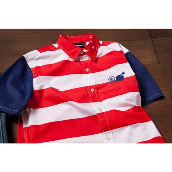 The Hundreds Clot Independence Day Supreme Box Logo July 4 USA Stripes Shirt M - Picture 1 of 4
